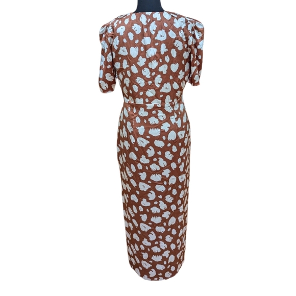 French Connection Aimee Abstract Print Midi Dress Brown Patina Cream sz 6 - Picture 6 of 12